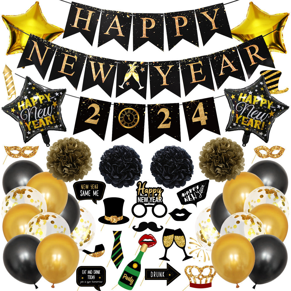 Happy New Year Balloon Set Annual Meeting Decoration Props