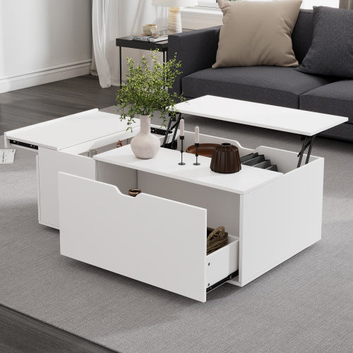 Lift Up Coffee Table, Coffee Table With Drawer, Wooden Tea Tables Sofa End Tables For Living Room Furniture , White