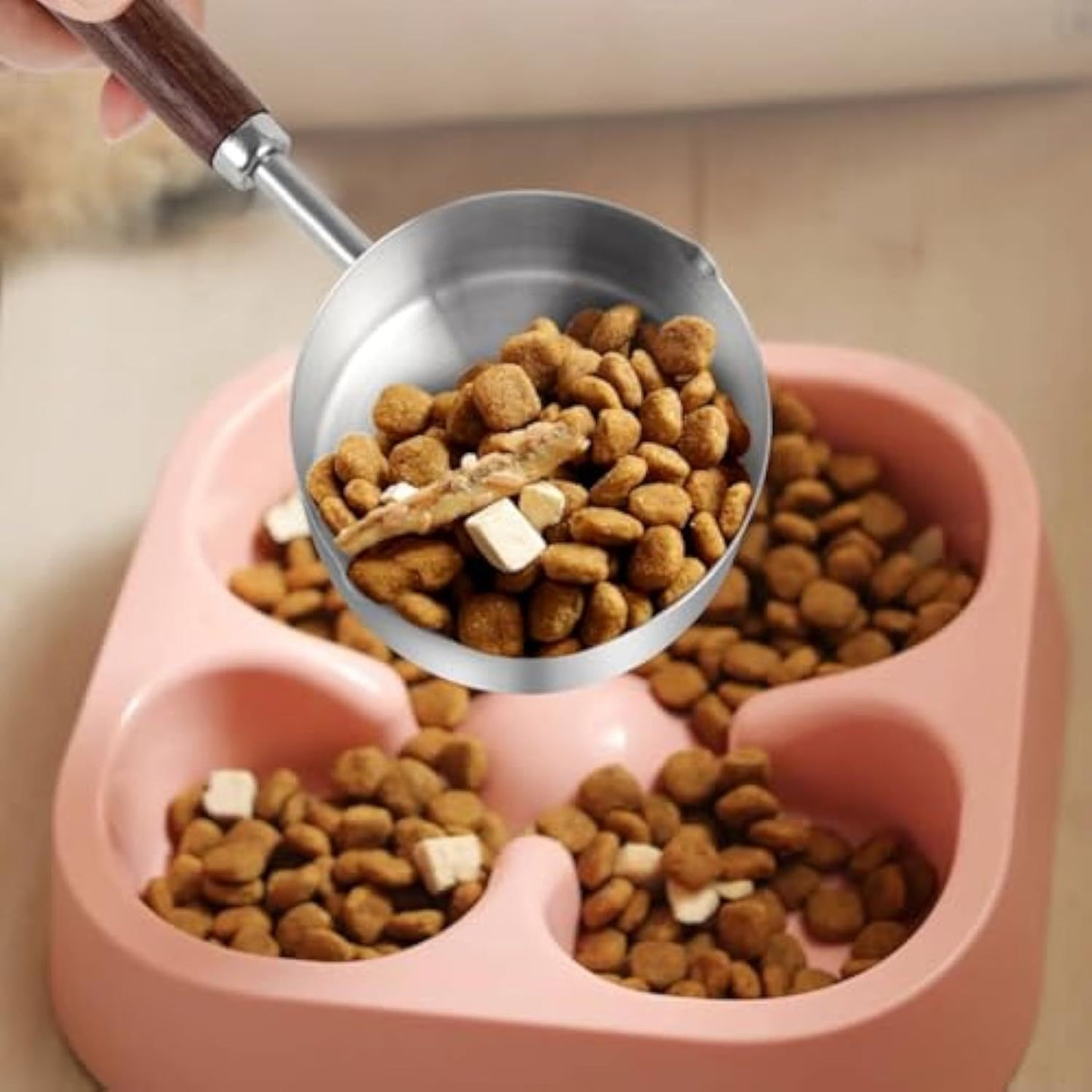 Dog Food Scoop  304 Stainless Steel Pet Food Scoop Measuring Cup With Wooden Handle