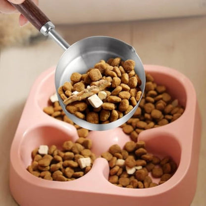 Dog Food Scoop 304 Stainless Steel Pet Food Scoop Measuring Cup With Wooden Handle