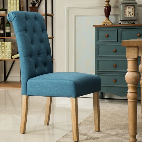 Habit Solid Wood Tufted Parsons Dining Chair, Set Of 2, Blue