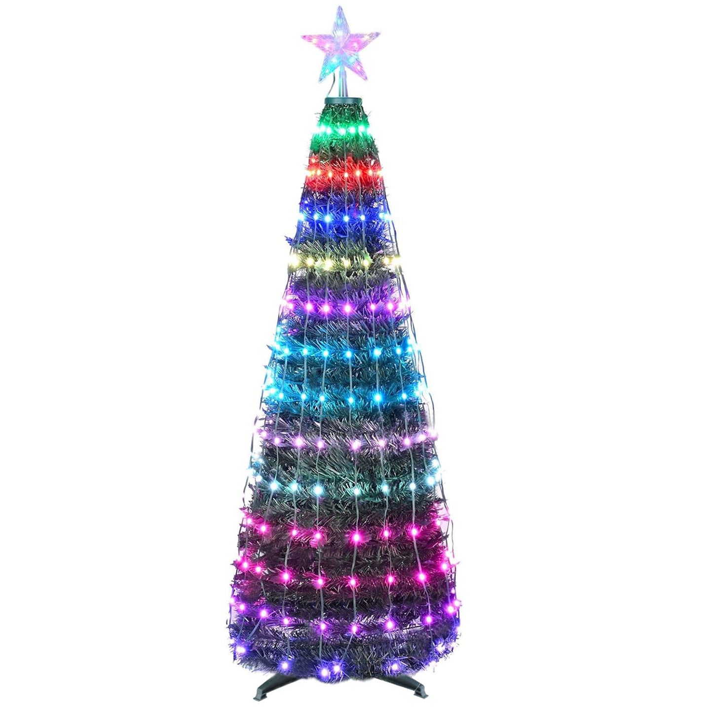 4.9FT S-5.9FT L Options -- 1Pc Collapsible Christmas Tree Light With Remote App Control IP65 Waterproof Customized Multi-Color Mode Timer Setting Work With Alexa Google