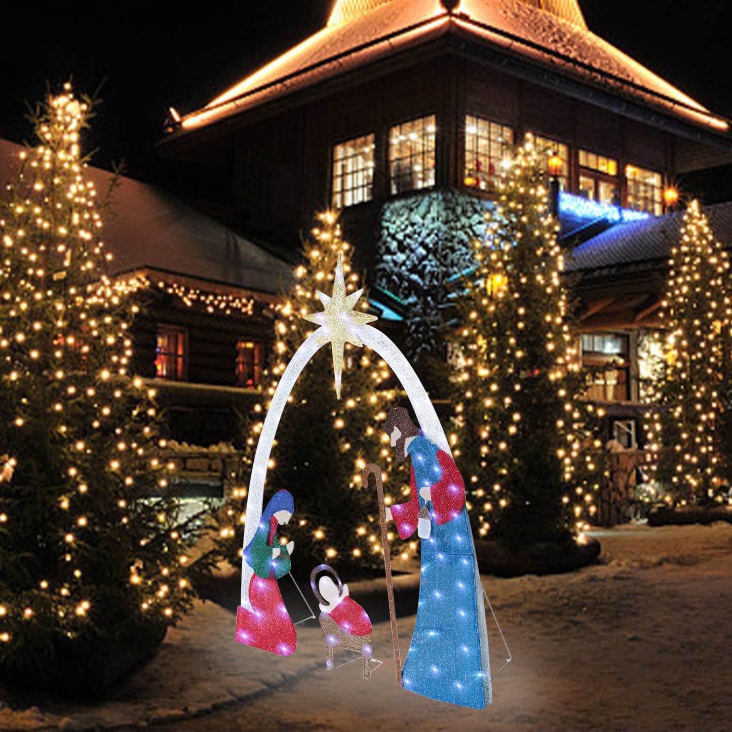 Christmas Dacoratio Halloween Manger Happy Family Three Garden Floors Socket Decoration