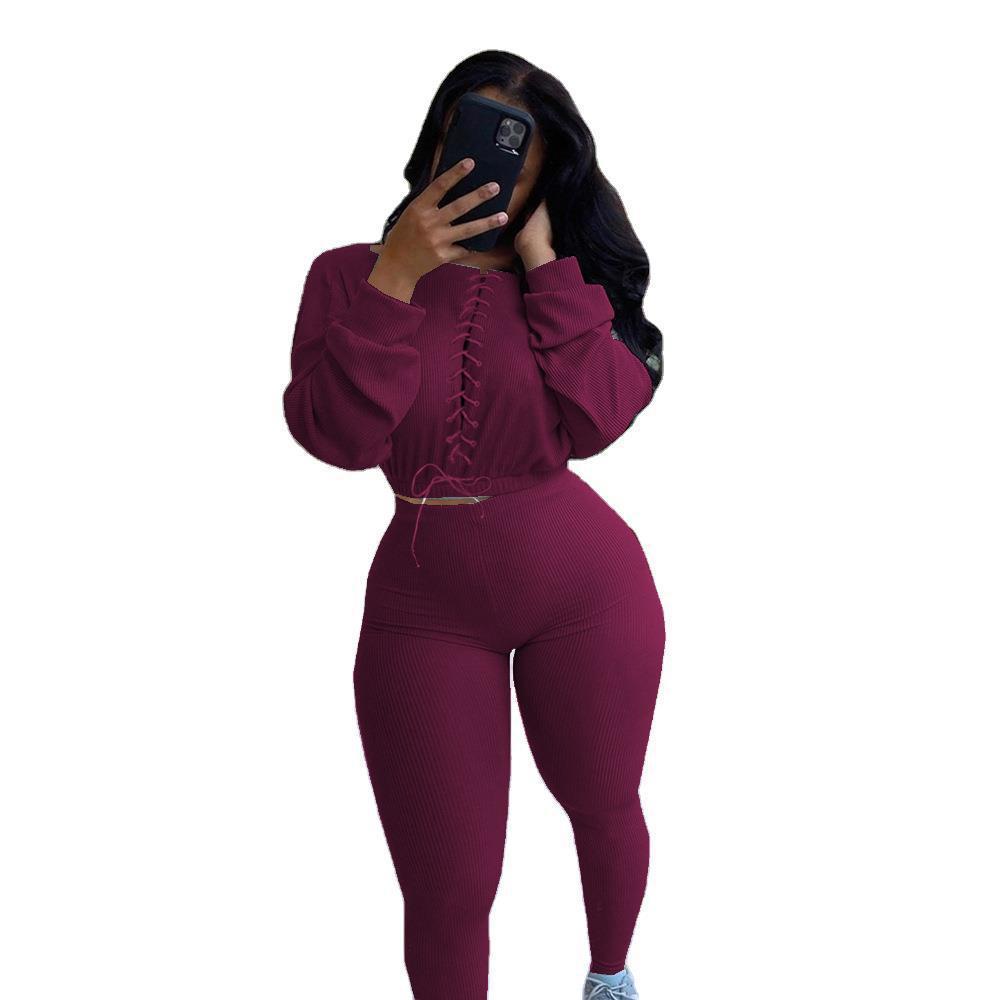 Autumn And Winter Tied Rope Leisure Sports Two-piece Set