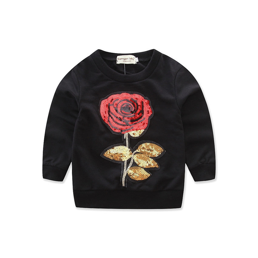 Girls' rose embroidered sports sweater 2-piece set