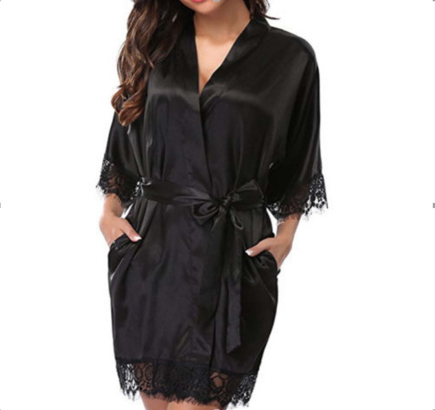 Sexy nightdress with ice silk bathrobe