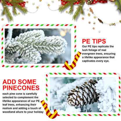 Artificial 2ft Decorated Flocking Basin Tree With 189 PE PVC Mixed Branch Tips, Pine Conex3, 30L Wram White Light, Holiday Decorating