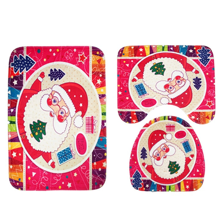FENGRISE 3pcs Fancy Santa Claus Rug Seat Bathroom Set Contour Rug Christmas Decoration Navidad Xmas Party Supplies New Year