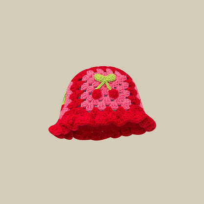 Japanese-style Retro Hollow Flower Handmade Knitted Bucket Hat Women