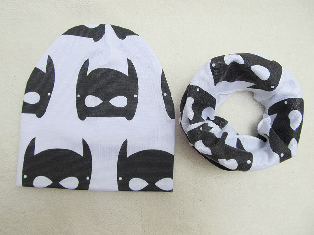 Children's Pullover Hat Animal Print Hat Scarf Two-piece Set