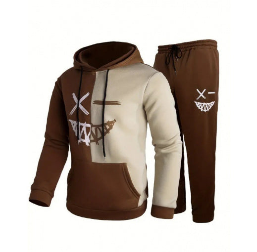 New Sports And Leisure Classic Plaid Hooded Long Sleeve Sweater Suit 2-piece Set