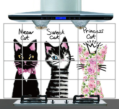 Three Kittens Kitchen Lampblack Tile Wall Background Decoration Room Sticker Paper