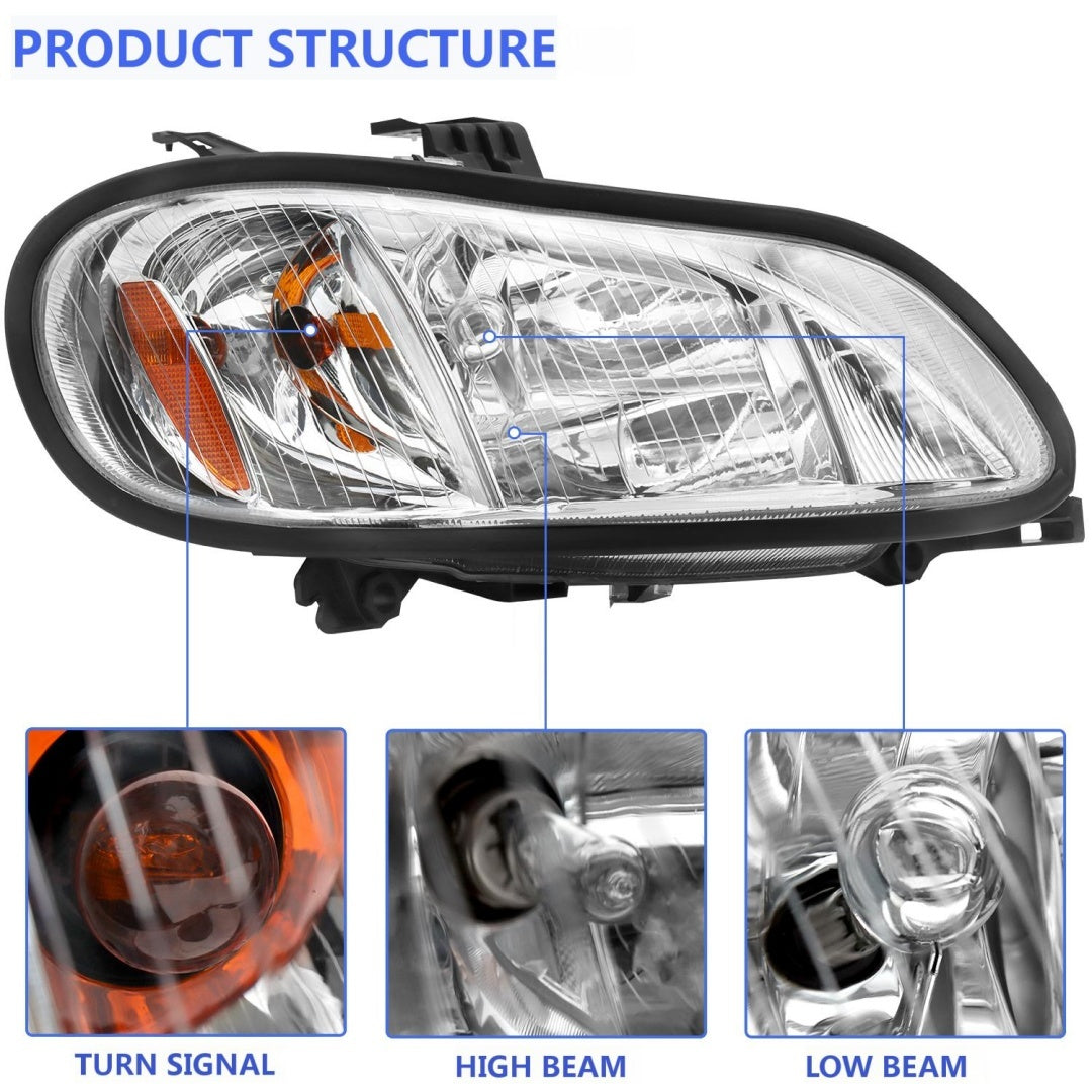 2004-2013 Freightliner M2 Headlights, Set-2 Pieces, White-black