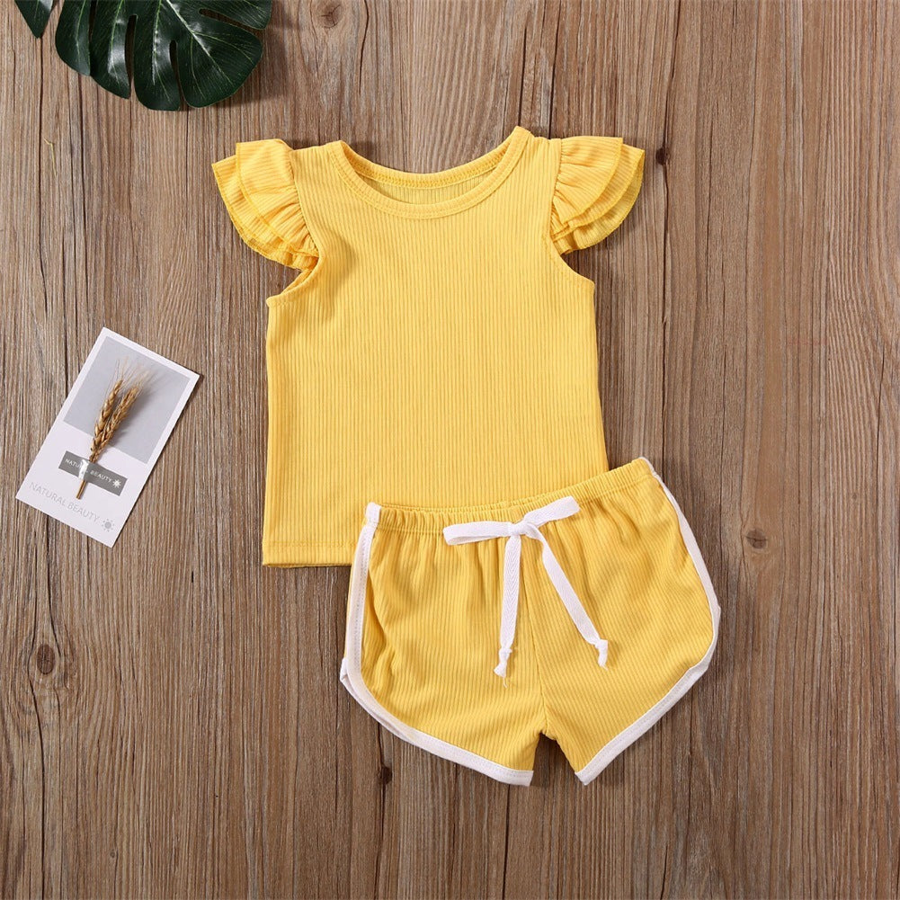 Flying Sleeve T-Shirt Shorts Sports and Leisure Two-Piece Suit