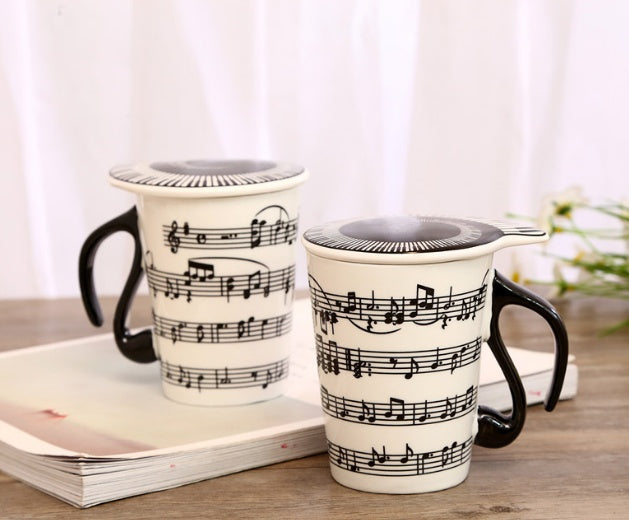 Ceramic music mug note mark water cup with lid coffee cup
