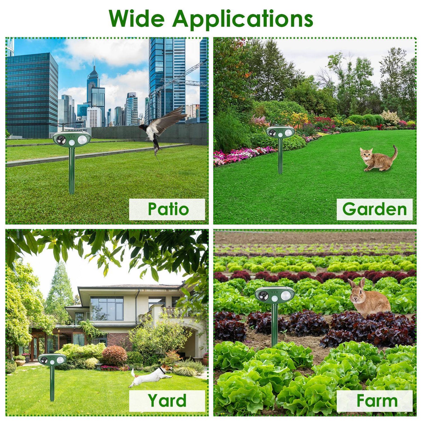 1Pc Solar Ultrasonic Animal Repeller PIR Sensor Animal Repellent Chaser With Flashing Light IPX4 Waterproof For Chasing Deer Raccoon Squirrel Rat Skunk Rabbit Mole Dog Cat Snake