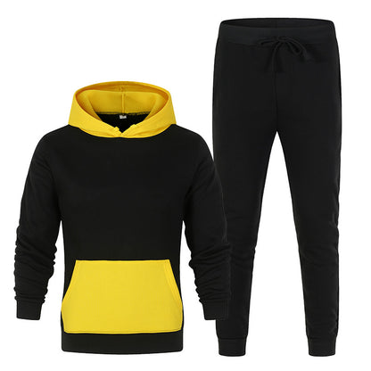 Contrasting Color Sweater Suit, Sports And Leisure Suit, Plain Solid Color Hoodie  Trousers 2-piece Set