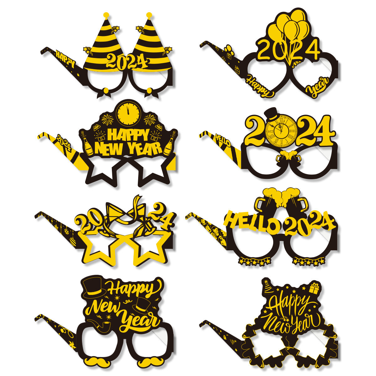 8pcs Happy New Year 2024 Party Funny Photo Props Paper Glasses Decoration