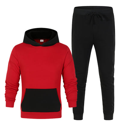 Contrasting Color Sweater Suit, Sports And Leisure Suit, Plain Solid Color Hoodie  Trousers 2-piece Set