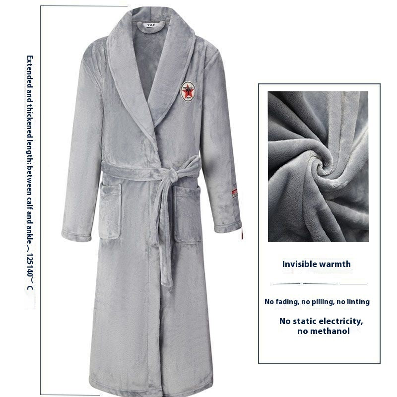 Men's Winter Thickening Thermal Bathrobe Coral Velvet Thin Belt Bathrobe Pajamas