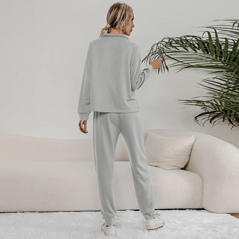 Leisure Sports Suit Solid Color Sweater Two Piece Set