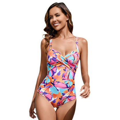 Women's Conservative Skinny Print Sports One-piece Swimsuit