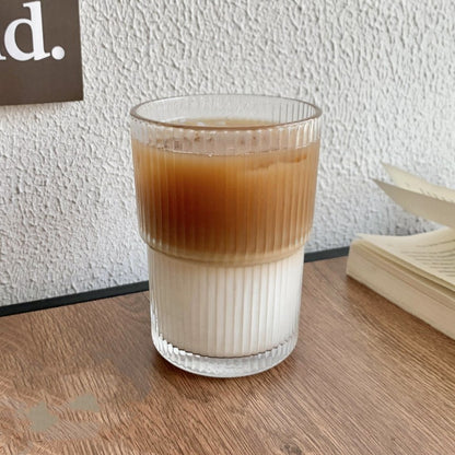Wind Stripe Coffee Mug With Straw With Lid Glass Handy Mug