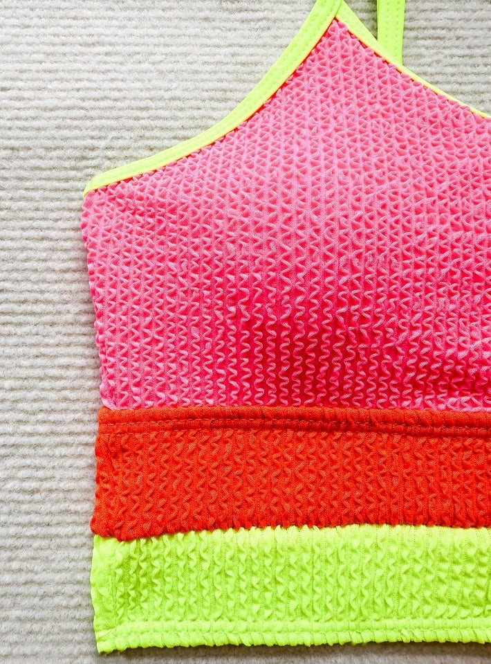 Split Color Contrast Patchwork High Waist Bikini Two-piece Set