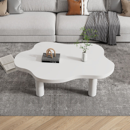 Cloud Shaped Coffee Table, Irregular White Tea Table, Round Corner End Table, Modern Coffee Table With 4 Legs, For Living Room Furnitur, Easy Assembly
