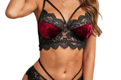 Velvet Stitching Sexy Two-piece Set Seduction Sexy Suit