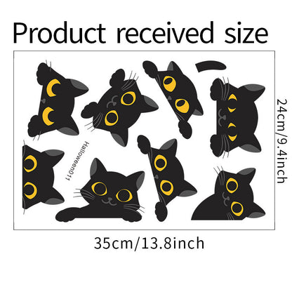 Cartoon Black Kitten Halloween Party Atmosphere Window Glass Decoration Wall Sticker