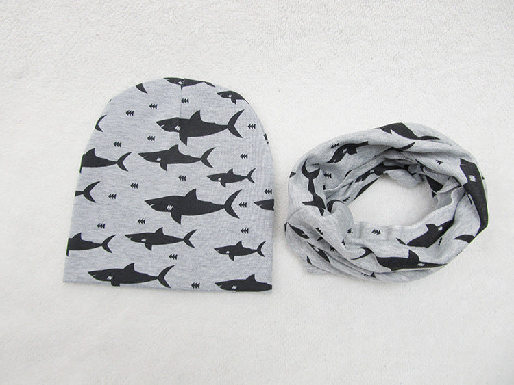 Children's Pullover Hat Animal Print Hat Scarf Two-piece Set