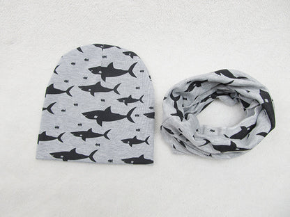 Children's Pullover Hat Animal Print Hat Scarf Two-piece Set