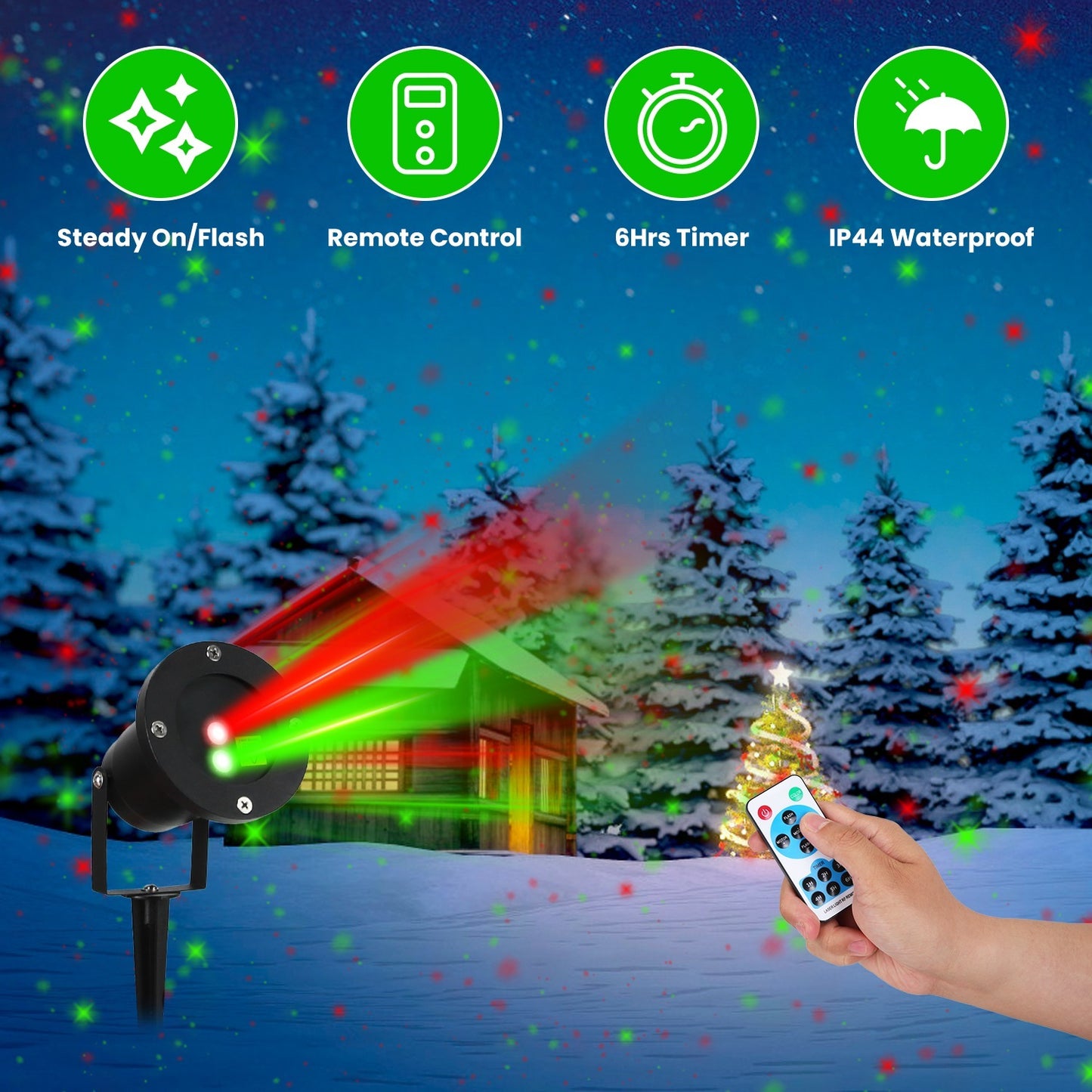 1Pc Outdoor Laser Projector Light Red And Green Projection Light With 3 Modes 12 Speeds 6Hrs Timer IP44 Waterproof Firefly Landscape Light For Christmas Halloween Holiday New Year
