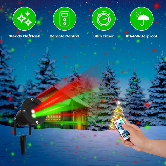 1Pc Outdoor Laser Projector Light Red And Green Projection Light With 3 Modes 12 Speeds 6Hrs Timer IP44 Waterproof Firefly Landscape Light For Christmas Halloween Holiday New Year