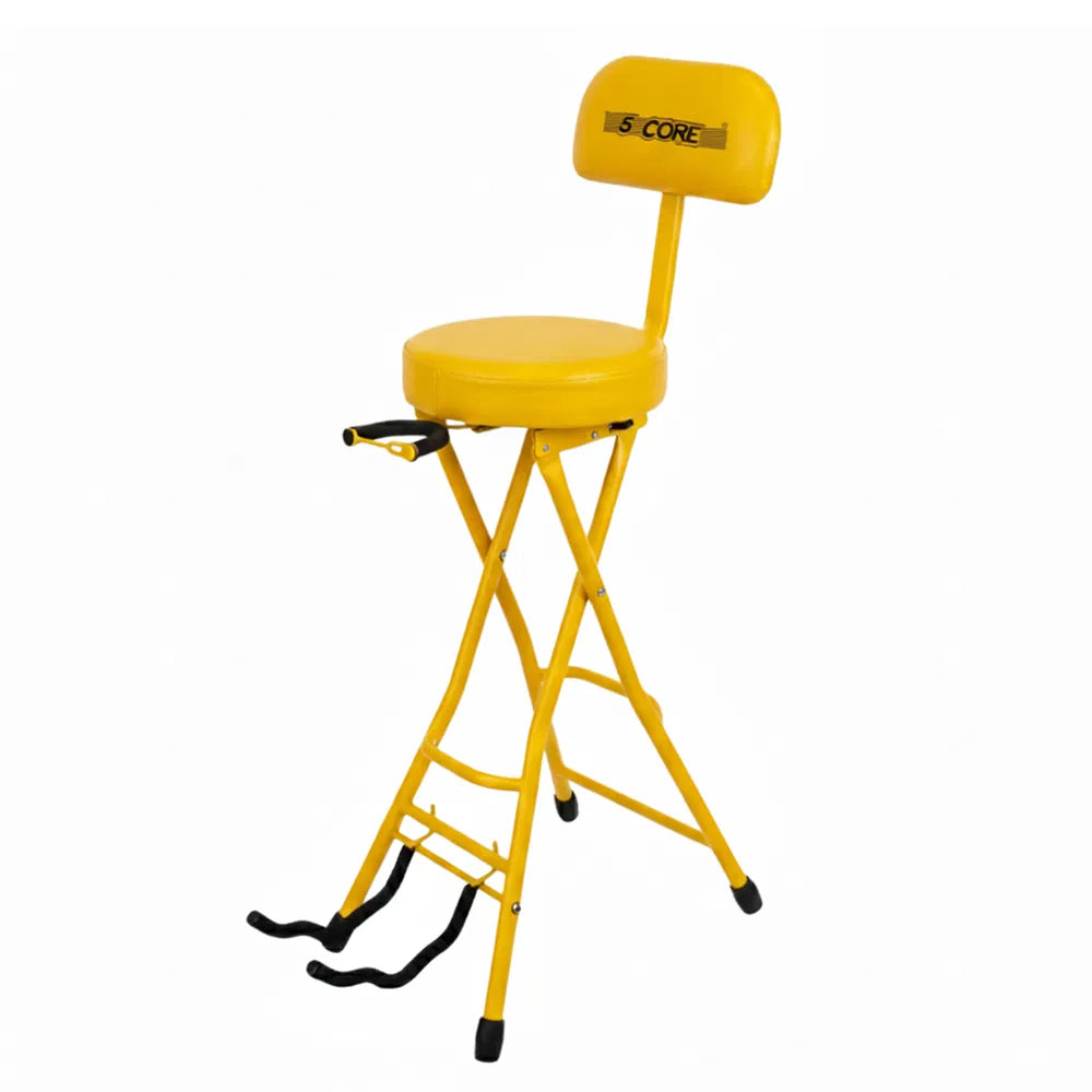 5Core Guitar Stool 3.15" Padded Chair W Backrest Foldable Music Seat Built In Foot Rest Guitar Stand