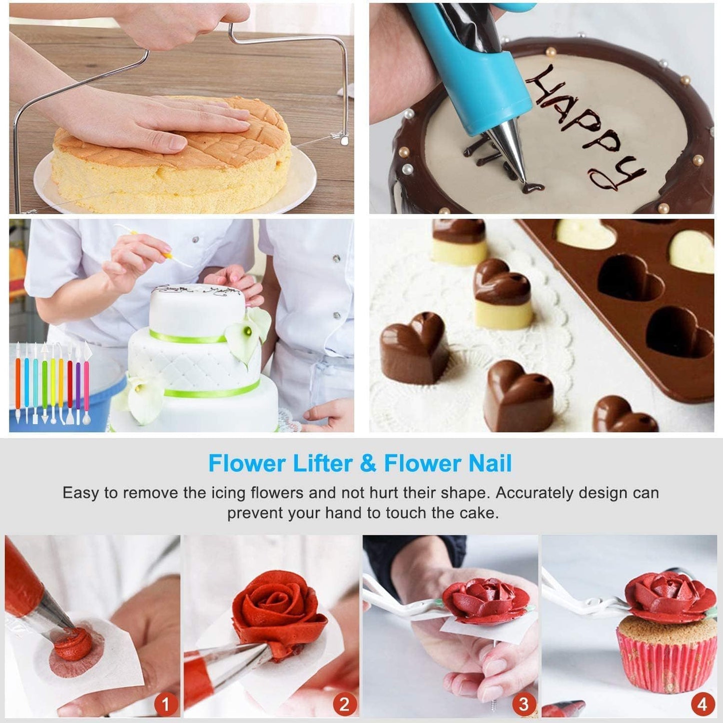 398PCS Cake Decorating Supplies Kit, Baking Tools Set For Cakes -3 Packs Springform Cake Pans Cake Rotating Turntable 48 Numbered Piping Icing Tips 4 Russian Nozzles 9 Fondant Tools For Beginners