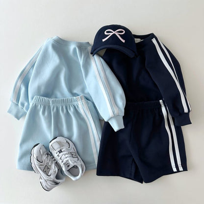 Boys And Girls Striped Color Matching Sports And Leisure Long Sleeve Two-piece Set