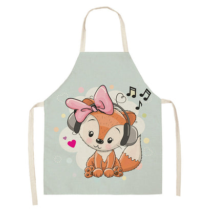 Kawaii Rainbow Fox Printed Cotton Linen Kitchen Apron