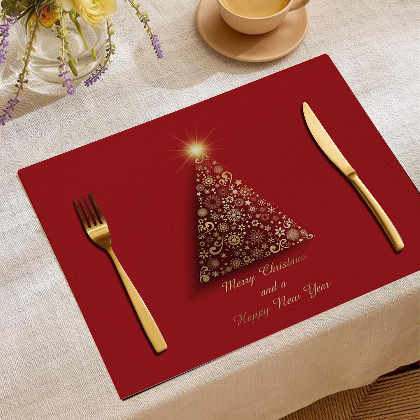 Christmas Digital Printing Placemat Linen Insulation Antifouling Decoration