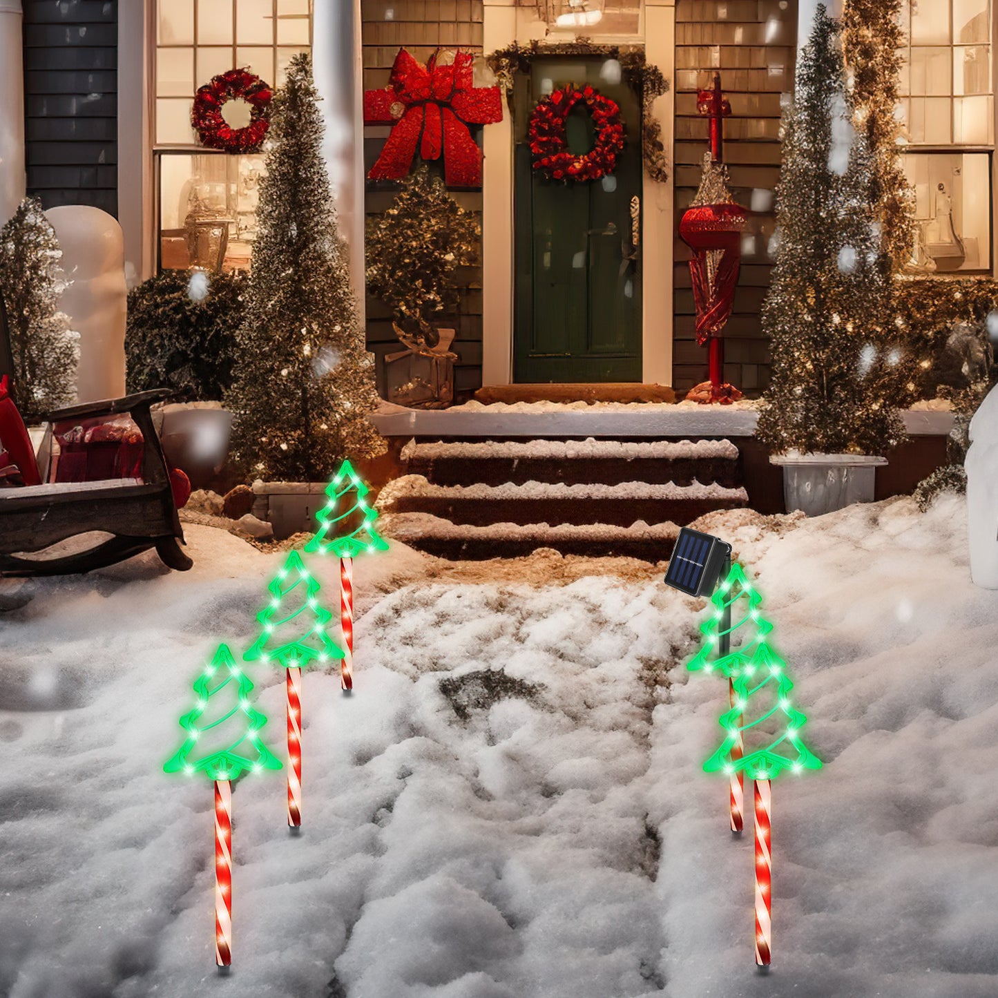 Deer Or Tree Options 5Packs Christmas Outdoor Pathway Light With 8 Modes IP44 Waterproof Xmas Decoration Stake Light Tree Candy Light For Garden Lawn Porch Yard Driveway