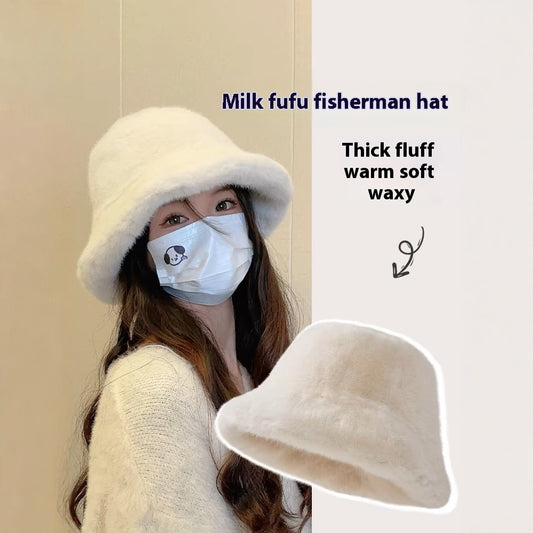 Plush Bonnet Children's Fleece-lined Bucket Bucket Hat