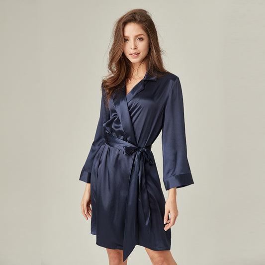 Lace-up Silk Bathrobe French Satin Pajamas