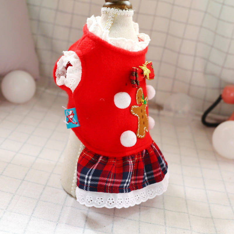 Fashionable New Year Christmas Red Plaid Dog Clothes