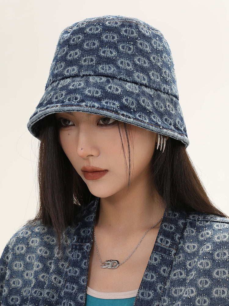 Vintage Washed Spray Horse  Presbyopia Denim Bucket Hat