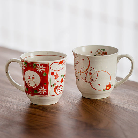 Sakura Rabbit Couple Mug Hand-painted Mug Set