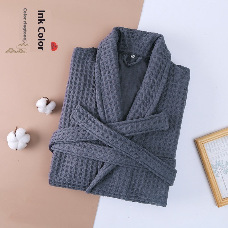 Four Seasons Pure Cotton Waffle Bathrobe Water-absorbing Quick-drying Bathrobe