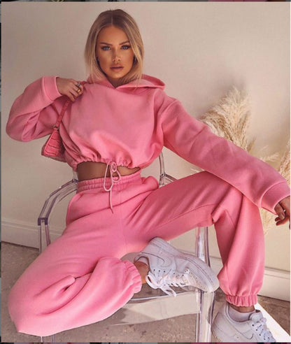 Ladies hooded leisure sports two-piece suit