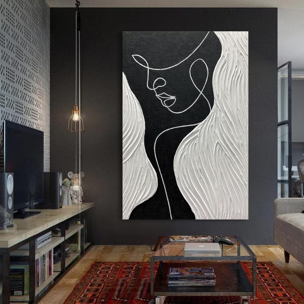 Handmade Black White Portrait Oil Paintings Nodic Abstract People Canvas Painting Artworks For Living Room Home Wall Decor