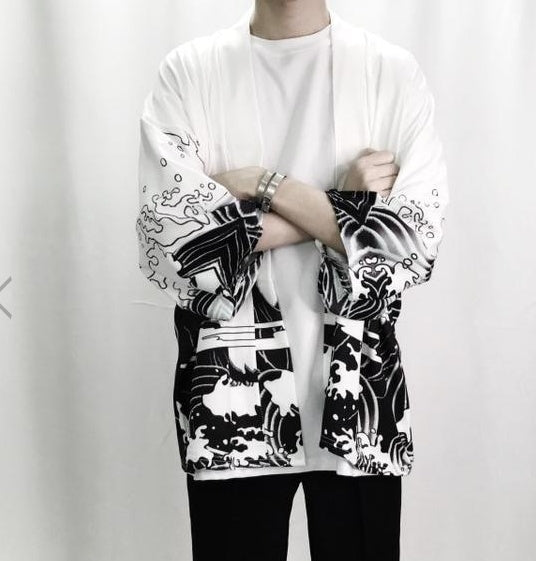 Ukiyo-e painted robes cardigan